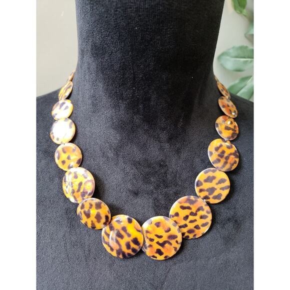 Unbranded Jewelry - Women's Leopard Print Disc Necklace Adjustable Chain Lobster Clasp Statement